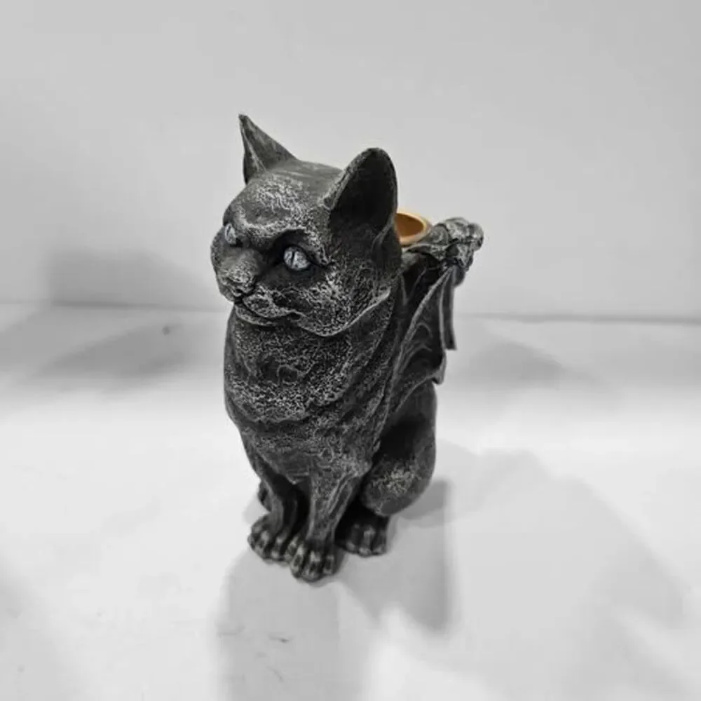 Gothic Winged Cat Gargoyle Tea Light Candle Holder